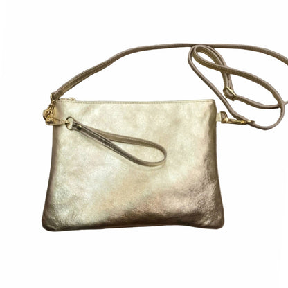 pochette grande in pelle oro da donna vitello martellato made in italy cuoieria italiana
