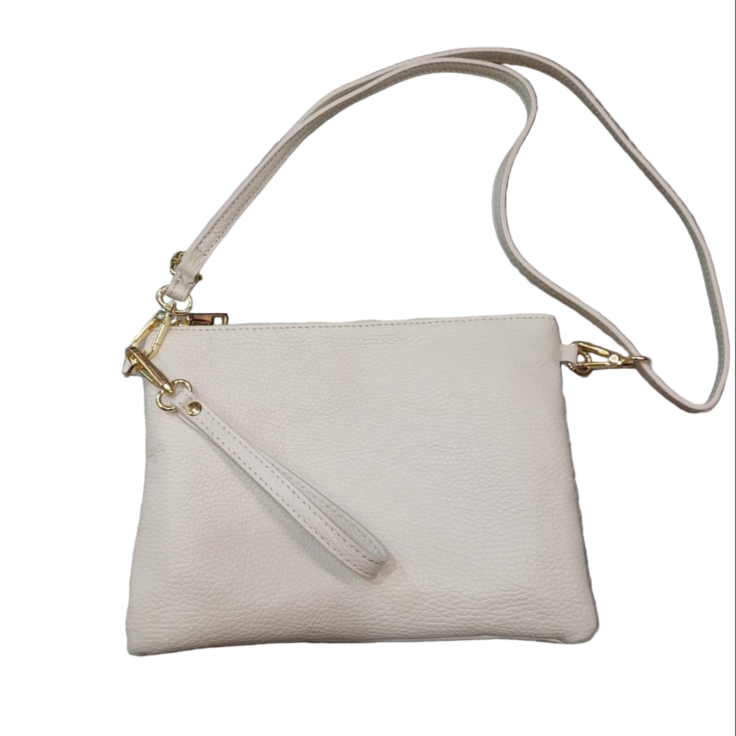 pochette grande in pelle panna da donna vitello martellato made in italy cuoieria italiana