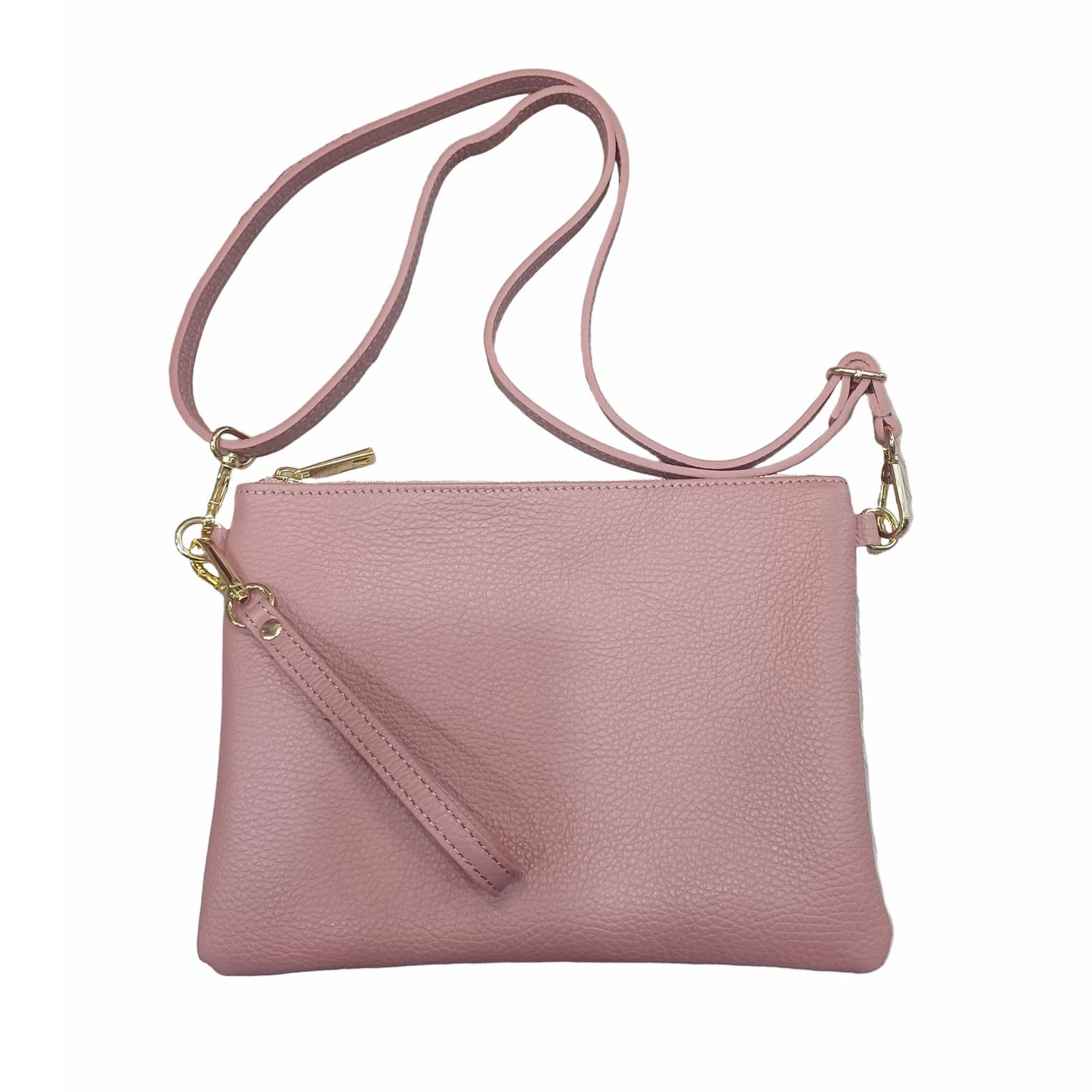 pochette grande in pelle rosa chiaro da donna vitello martellato made in italy cuoieria italiana
