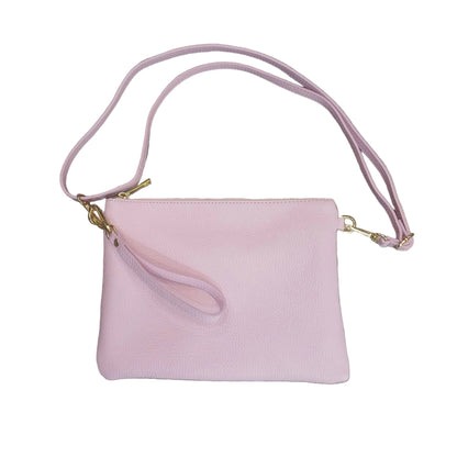 pochette grande in pelle rosa confetto da donna vitello martellato made in italy cuoieria italiana