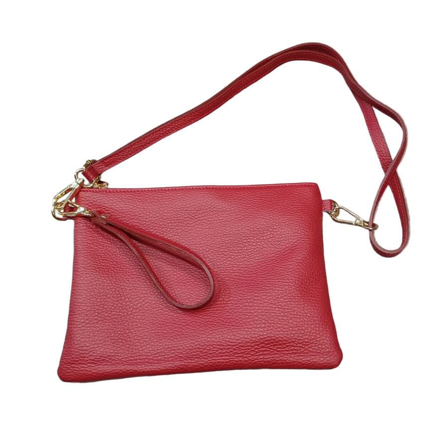 pochette grande in pelle rossa da donna vitello martellato made in italy cuoieria italiana