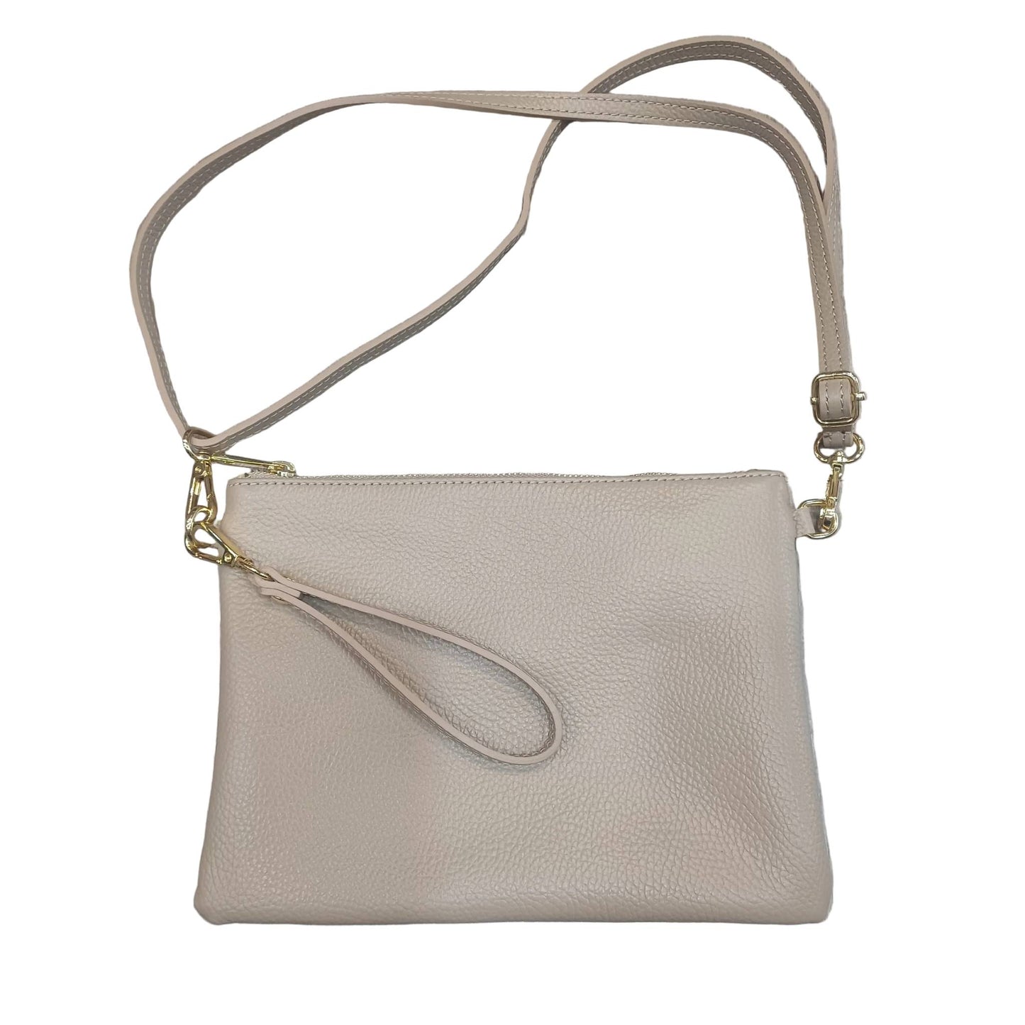 pochette grande in pelle taupe chiaro da donna vitello martellato made in italy cuoieria italiana