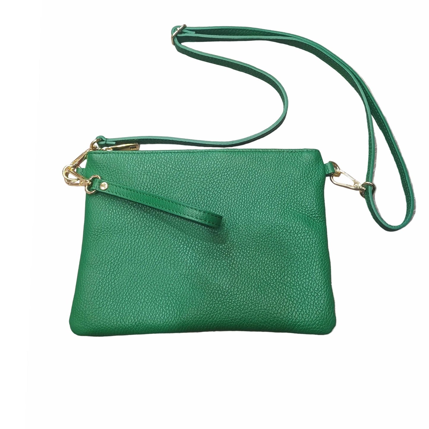 pochette grande in pelle verde da donna vitello martellato made in italy cuoieria italiana