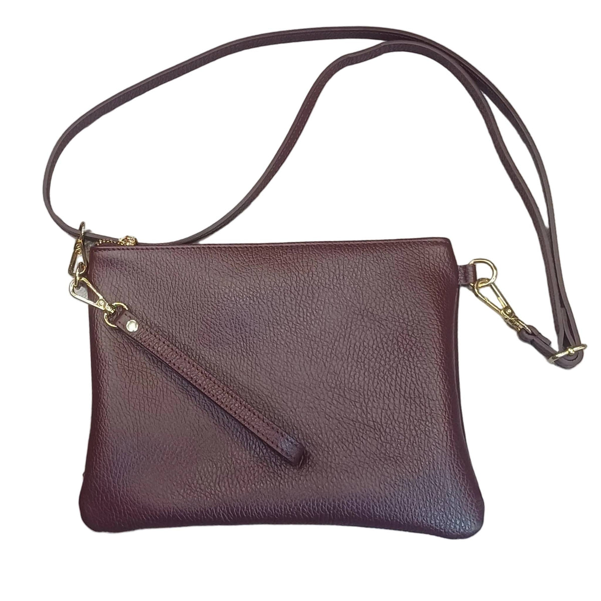 pochette grande in pelle vinaccia scuro da donna vitello martellato made in italy cuoieria italiana