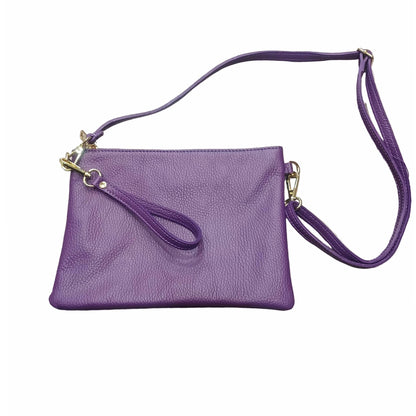 pochette grande in pelle viola da donna vitello martellato made in italy cuoieria italiana