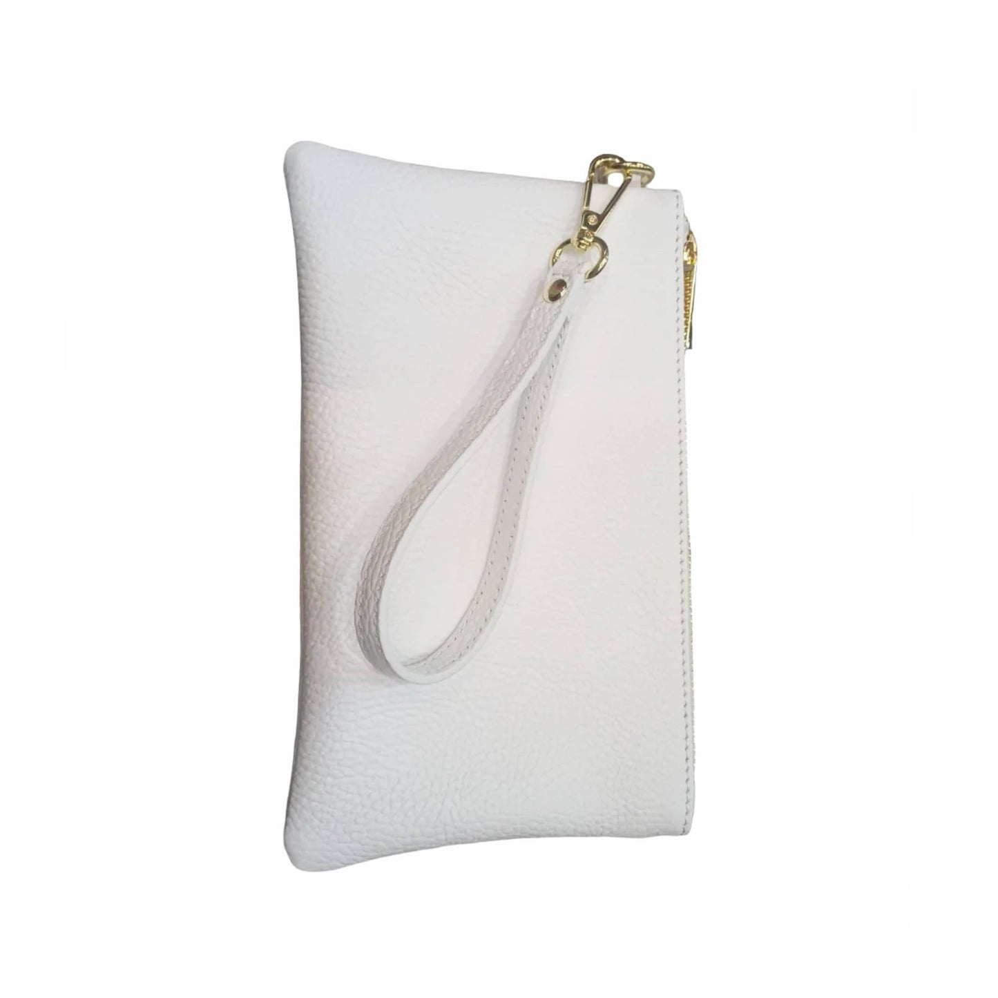 pochette piccola in pelle bianca unisex in vitello martellato made in italy cuoieria italiana
