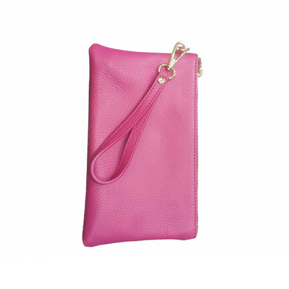 pochette piccola in pelle fucsia unisex in vitello martellato made in italy cuoieria italiana
