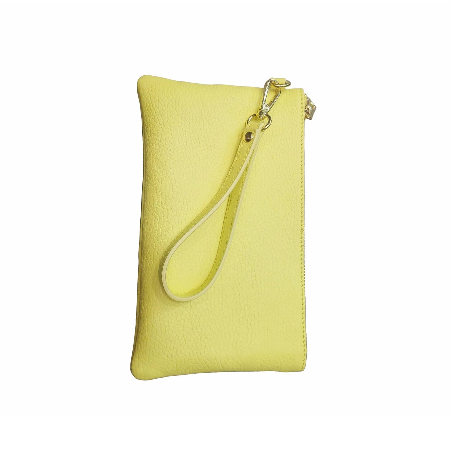 pochette piccola in pelle gialla limone unisex in vitello martellato made in italy cuoieria italiana