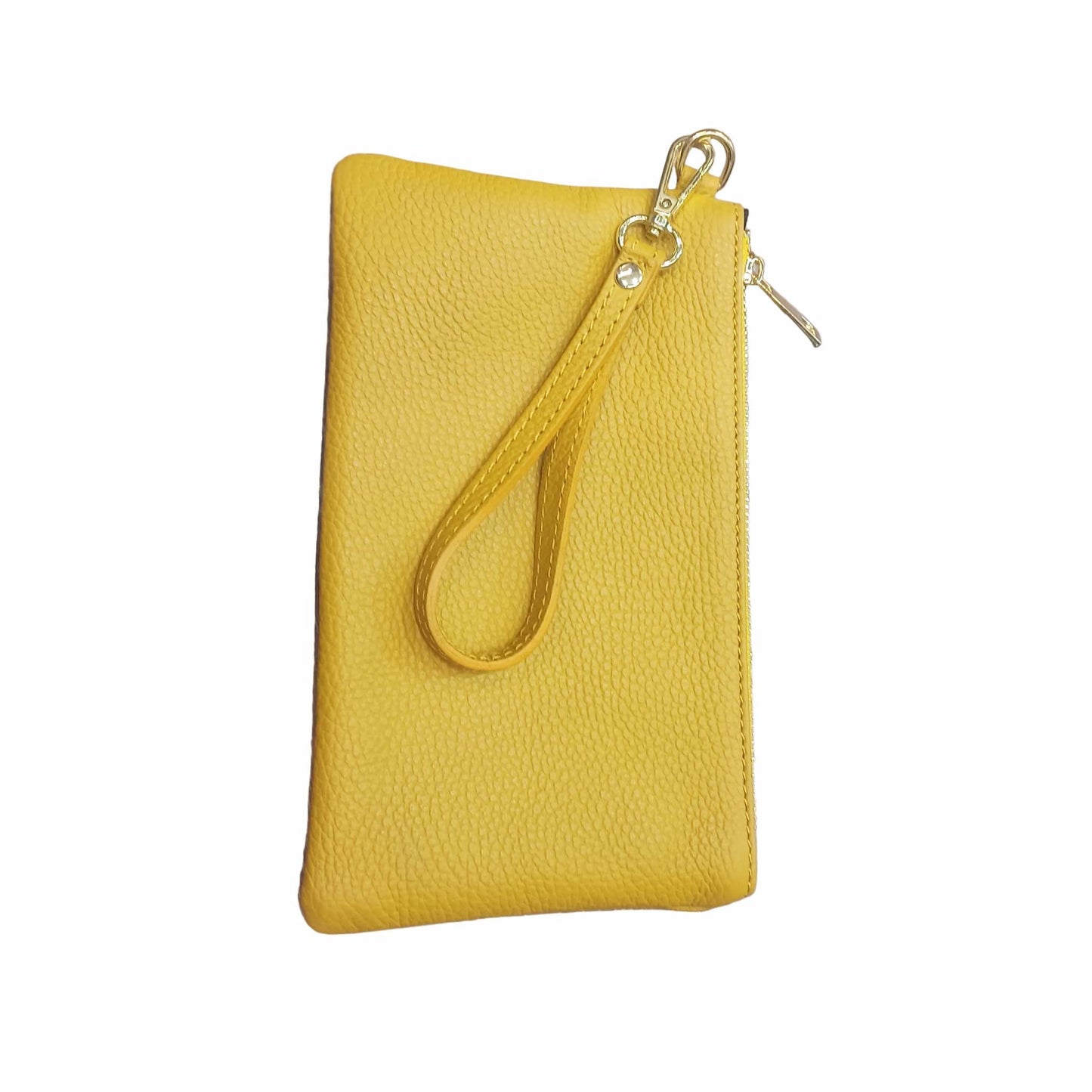 pochette piccola in pelle gialla unisex in vitello martellato made in italy cuoieria italiana
