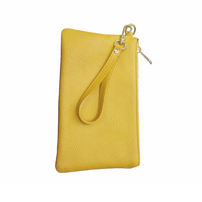 pochette piccola in pelle gialla unisex in vitello martellato made in italy cuoieria italiana