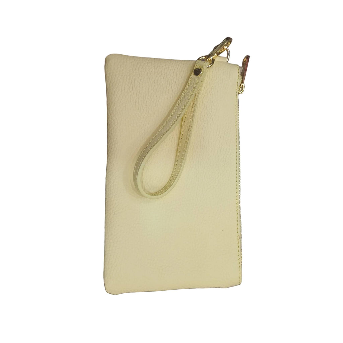 pochette piccola in pelle giallo chiaro unisex in vitello martellato made in taly cuoieria italiana