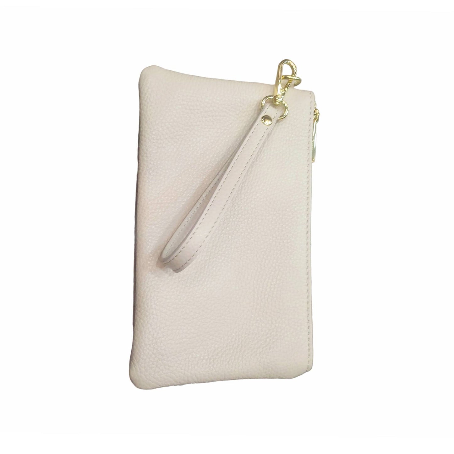 pochette piccola in pelle panna unisex in vitello martellato made in italy cuoieria italiana