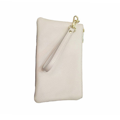 pochette piccola in pelle panna unisex in vitello martellato made in italy cuoieria italiana