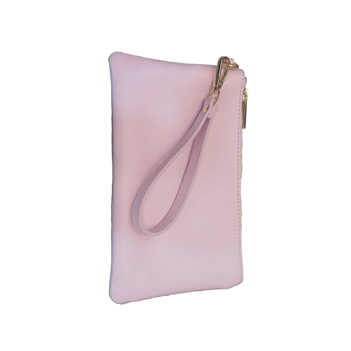 pochette piccola in pelle rosa confetto unisex in vitello martellato made in taly cuoieria italiana
