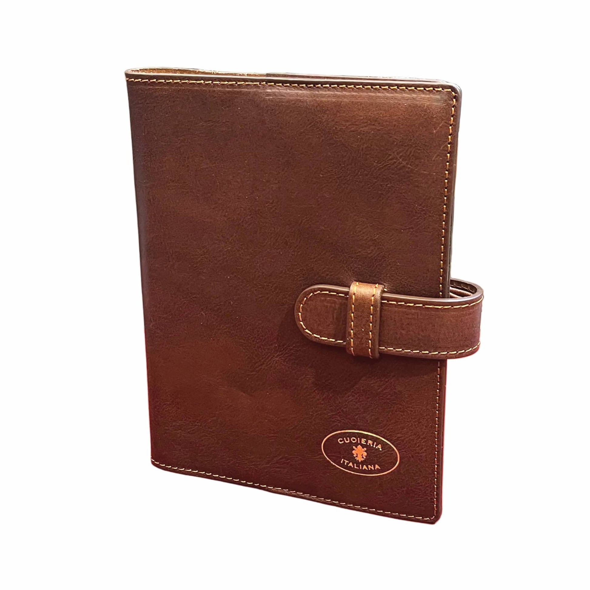porta agenda in pelle marrone artigianale accessorio da ufficio made in italy cuoieria italiana