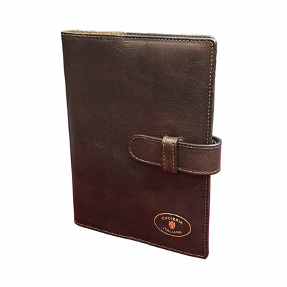 porta agenda in pelle marrone testa di moro artigianale accessorio da ufficio made in italy cuoieria italiana
