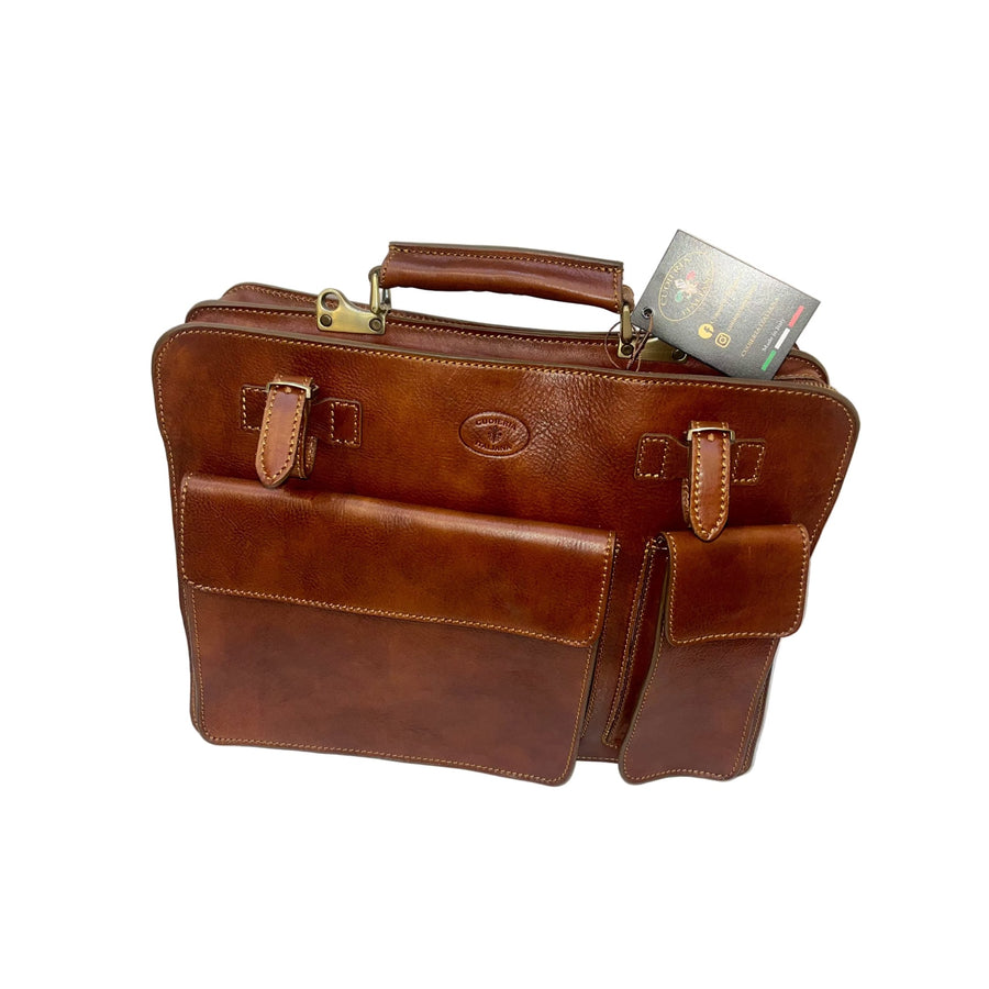 Alcione - Cartella classica in cuoio | Borsa da lavoro con porta ombrello | Fatta a mano in pelle Made in Italy – Cuoieria Italiana®