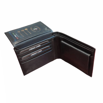 portafoglio da uomo classico in pelle interno aperto nero artigianale made in italy cuoieria italiana