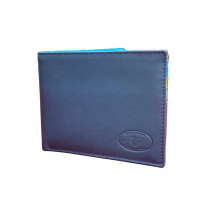 portafoglio da uomo in pelle blu artigianale interno multicolor made in italy cuoieria italiana