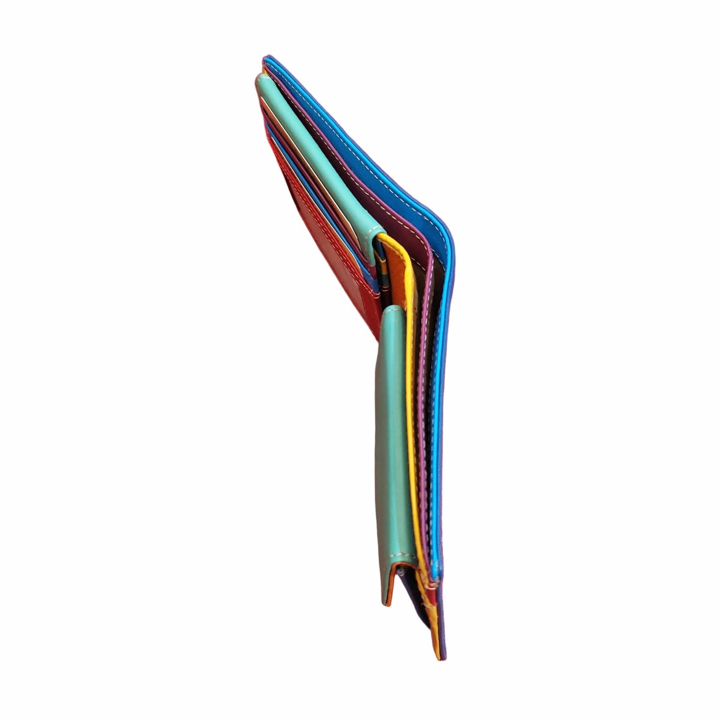 portafoglio da uomo in pelle blu scomparto contanti artigianale interno multicolor made in italy cuoieria italiana