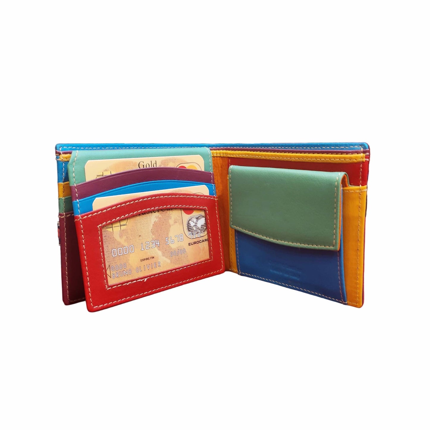 portafoglio da uomo in pelle interno blu artigianale interno multicolor made in italy cuoieria italiana