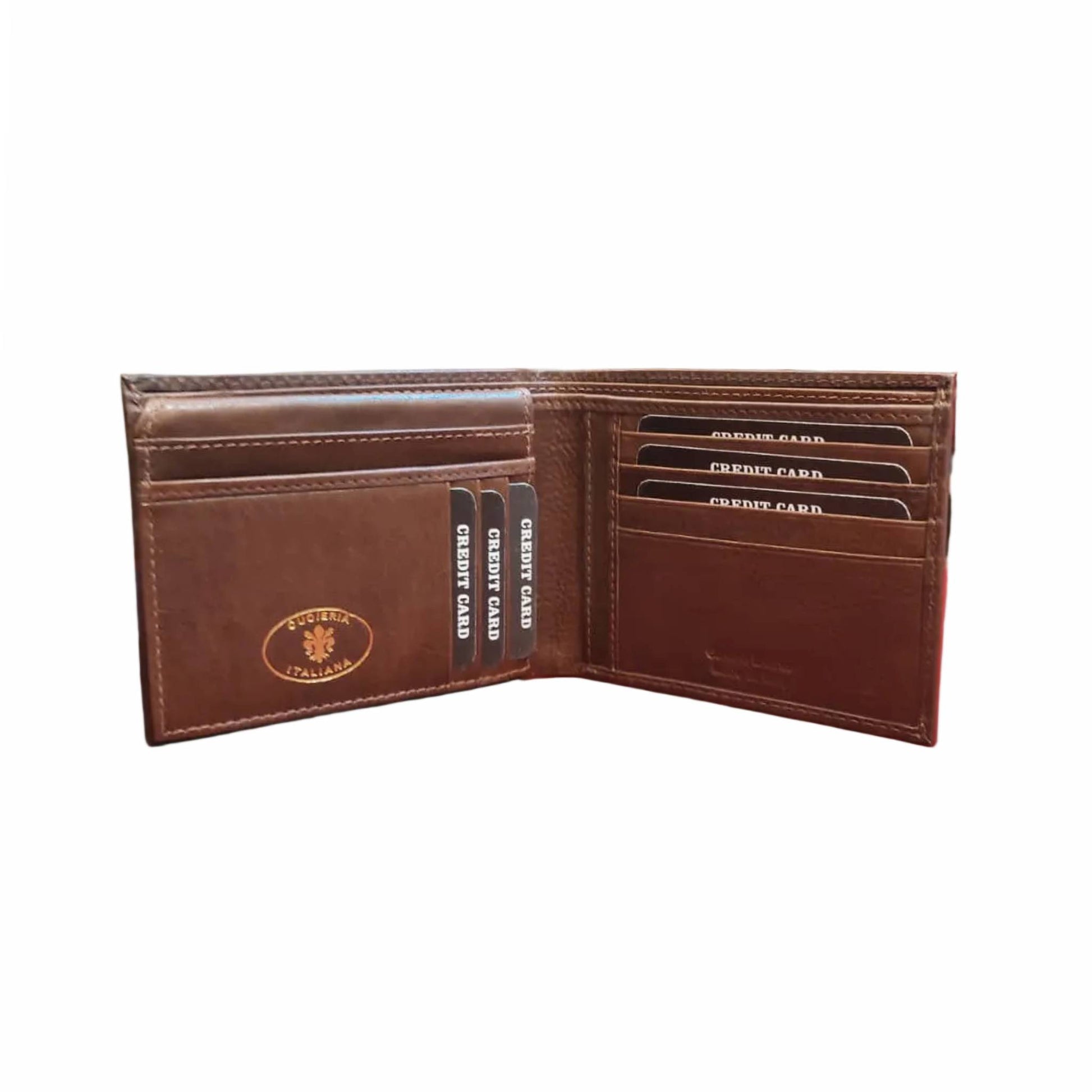 portafoglio da uomo senza porta monete in pelle interno marrone artigianale made in italy cuoieria italiana