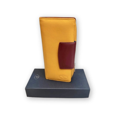 portafoglio grande in pelle giallo e marrone artigianale made in italy cuoieria italiana
