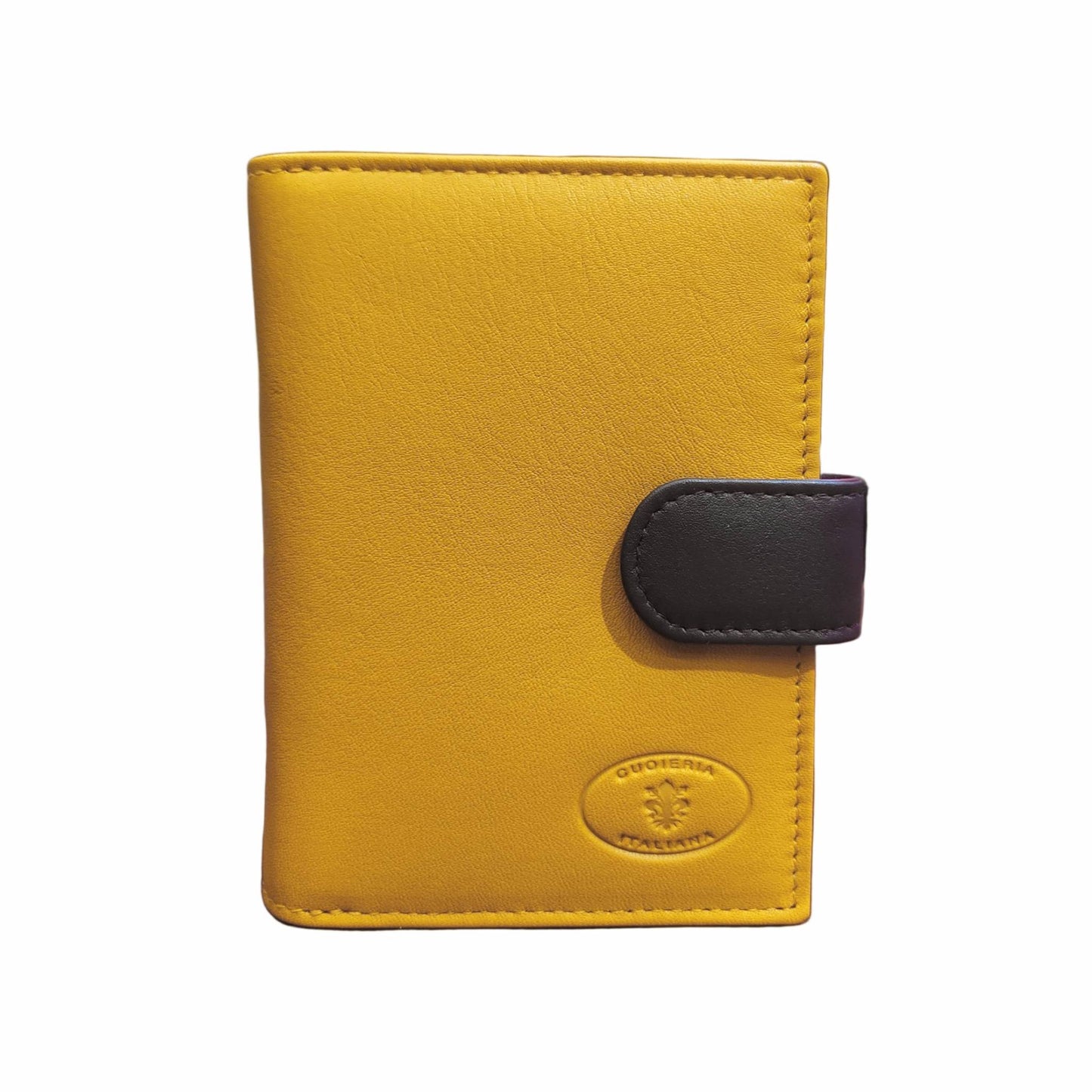 portafoglio medio compatto in pelle giallo artigianale made in italy cuoieria italiana