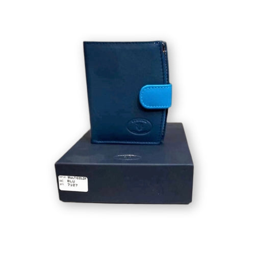 portafoglio piccolo in pelle blu artigianale made in italy cuoieria italiana