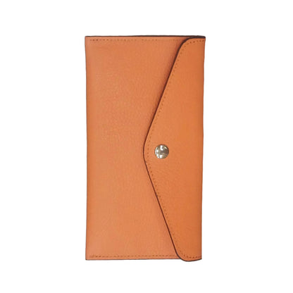 portafoglio sottile in pelle arancione artigianale porta carte in cuoio made in italy cuoieria italiana