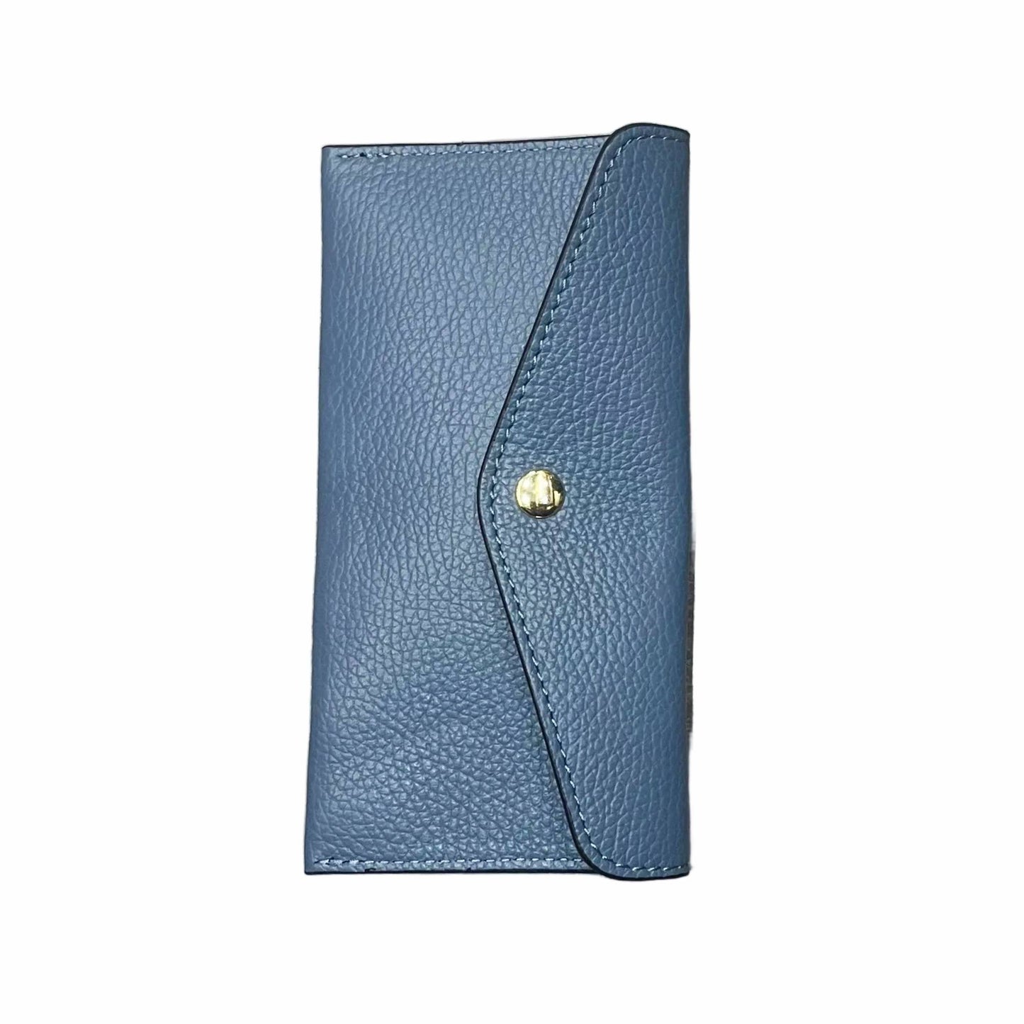 portafoglio sottile in pelle azzurro blue jeans artigianale porta carte in cuoio made in italy cuoieria italiana