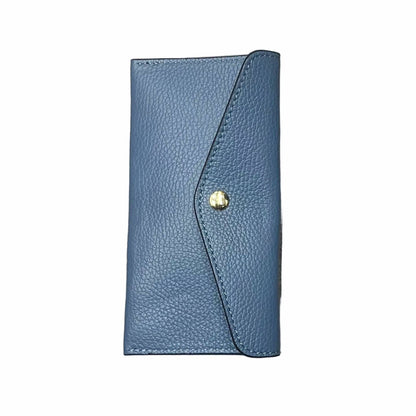 portafoglio sottile in pelle azzurro blue jeans artigianale porta carte in cuoio made in italy cuoieria italiana