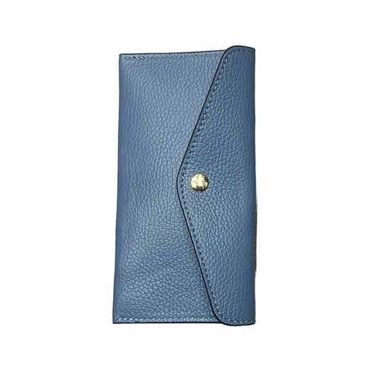 portafoglio sottile in pelle azzurro blue jeans artigianale porta carte in cuoio made in italy cuoieria italiana