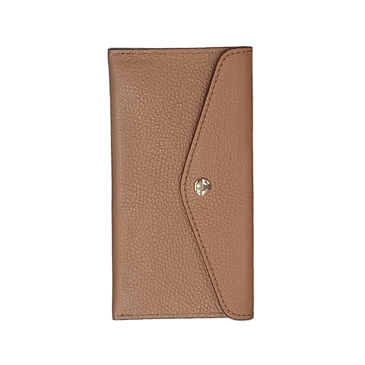 portafoglio sottile in pelle cammello scuro artigianale porta carte in cuoio made in italy cuoieria italiana