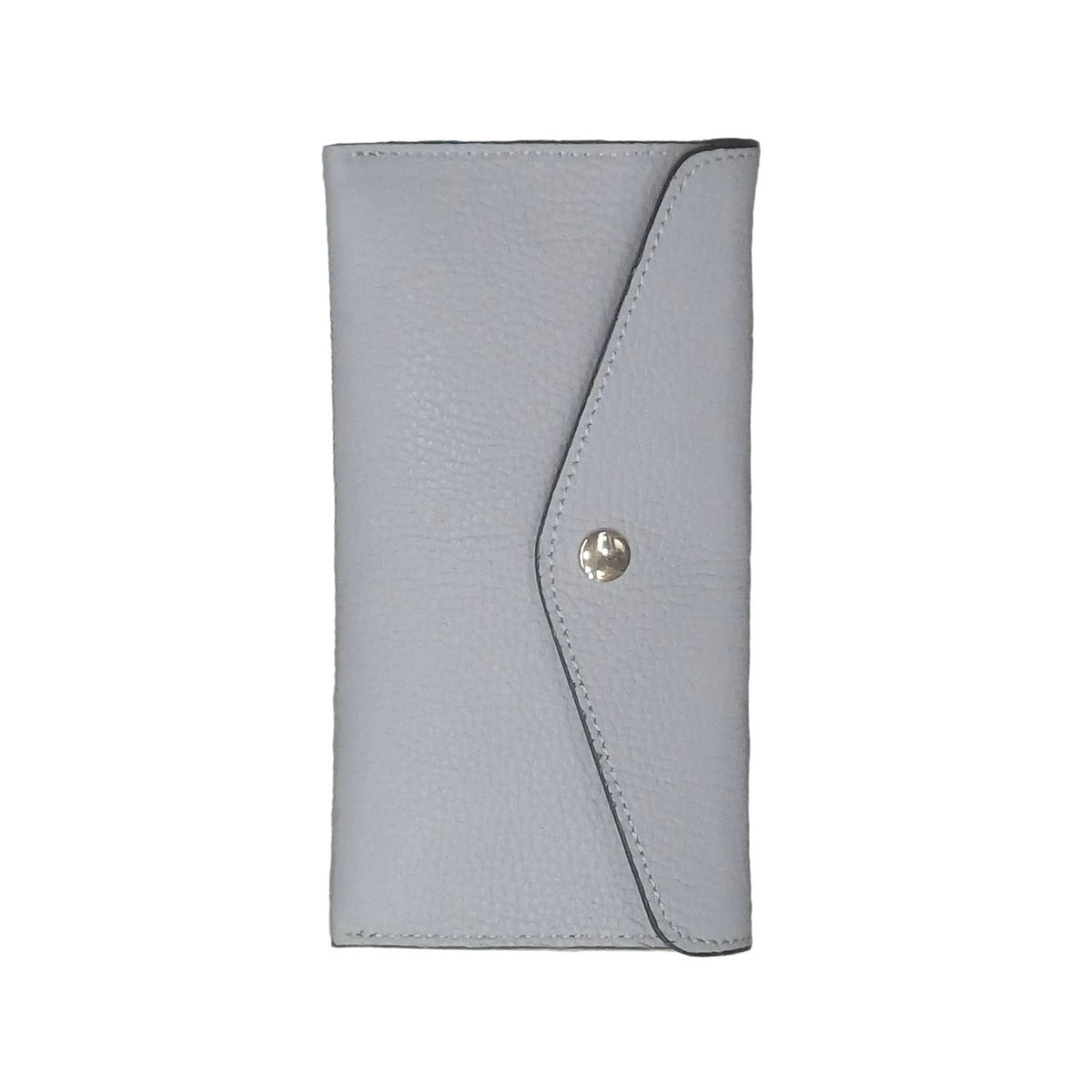portafoglio sottile in pelle celeste artigianale porta carte in cuoio made in italy cuoieria italiana