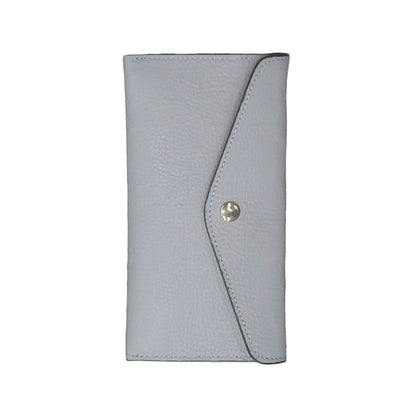 portafoglio sottile in pelle celeste artigianale porta carte in cuoio made in italy cuoieria italiana