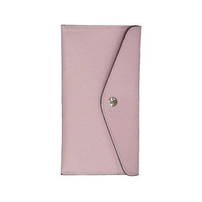 portafoglio sottile in pelle rosa confetto artigianale porta carte in cuoio made in italy cuoieria italiana