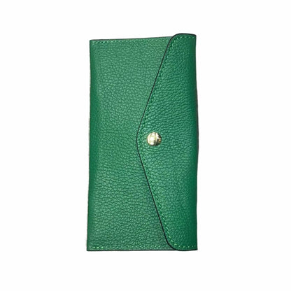 portafoglio sottile in pelle verde smeraldo artigianale porta carte in cuoio made in italy cuoieria italiana