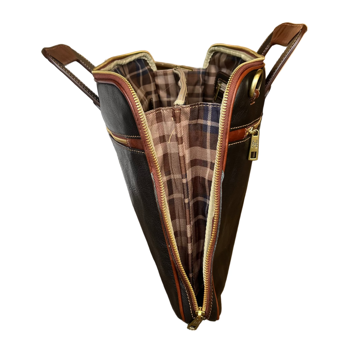 profilo aperta borsa cartella porta pc in pelle da uomo sottile con manici a scomparsa made in italy cuoieria italiana