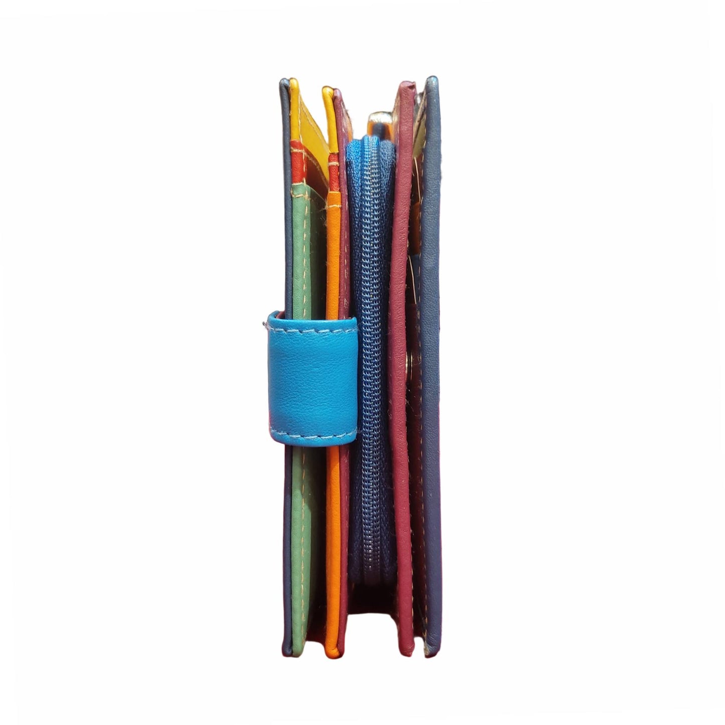 profilo larghezza portafoglio medio compatto in pelle blu artigianale made in italy cuoieria italiana