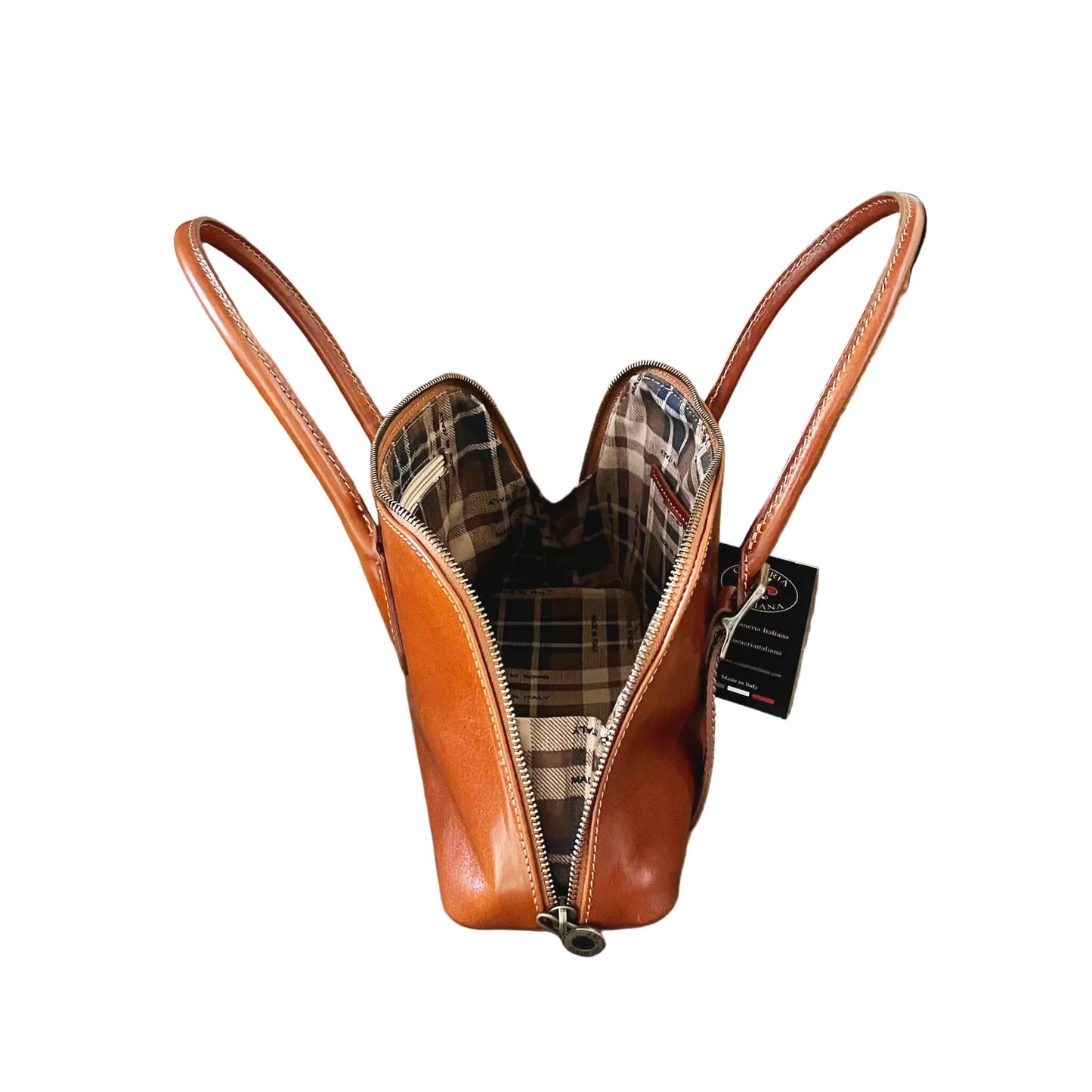 profilo lato aperto elios borsa elegante in pelle da donna artigianale made in italy cuoieria italiana