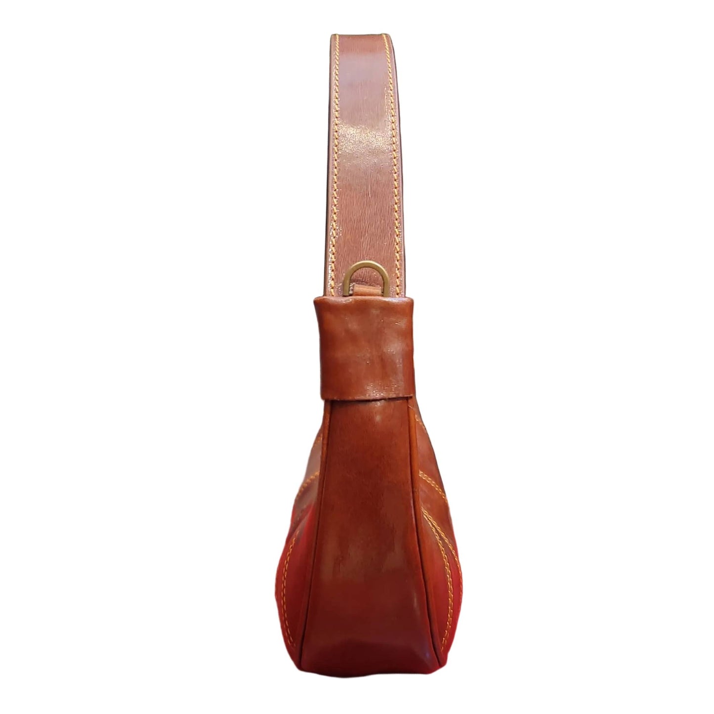 profilo lato larghezza bananina borsa piccola in pelle marrone da donna borsa a tracolla in cuoio made in italy cuoieria italiana