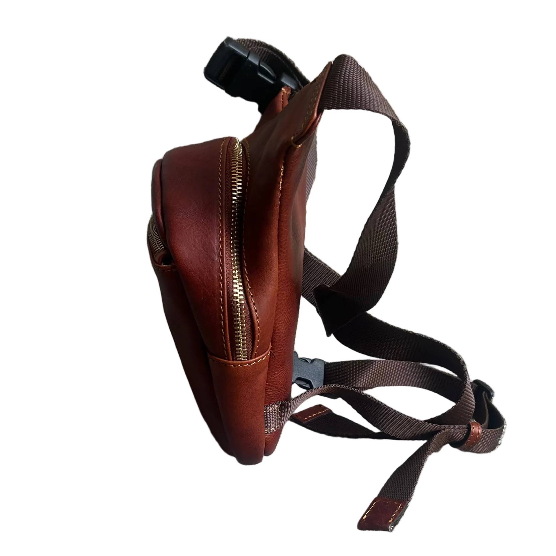 profilo lato larghezza biker borsa laterale per gamba da moto in pelle marrone opaco borsello marsupio custodia accessorio artigianale in cuoio made in italy cuoieria italiana