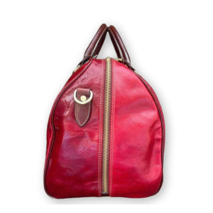 profilo lato larghezza borsone da viaggio in pelle rossa borsa da bagaglio a mano artigianale made in italy cuoieria italiana