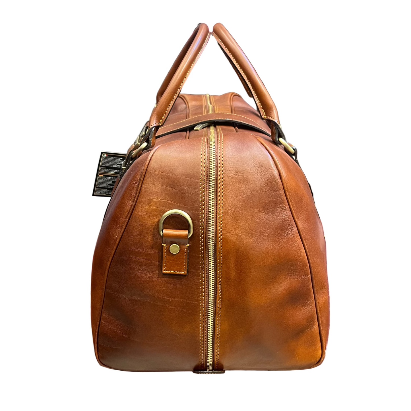profilo lato larghezza borsone in pelle cuoio naturale da bagaglio a mano borsa da viaggio artigianale e resistente made in italy cuoieria italiana