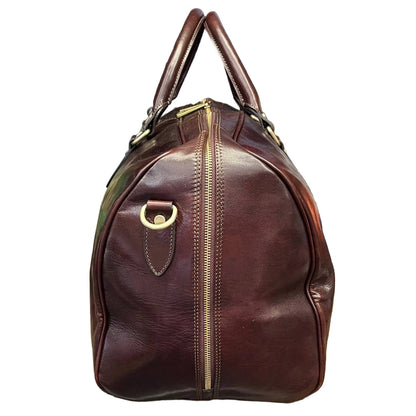 profilo lato larghezza borsone in pelle marrone testa di moro bagaglio a mano in cuoio fatto a mano made in italy cuoieria italiana ®