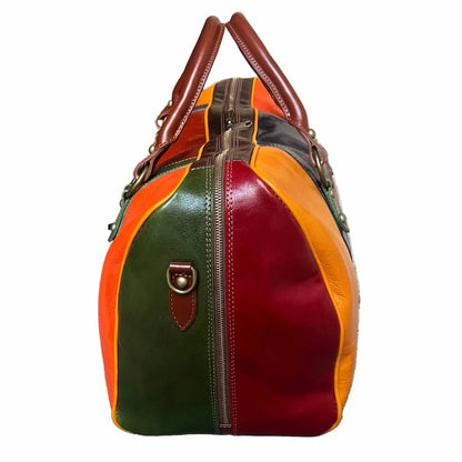 profilo lato larghezza borsone in pelle multicolor bagaglio a mano artigianale made in italy cuoieria italiana