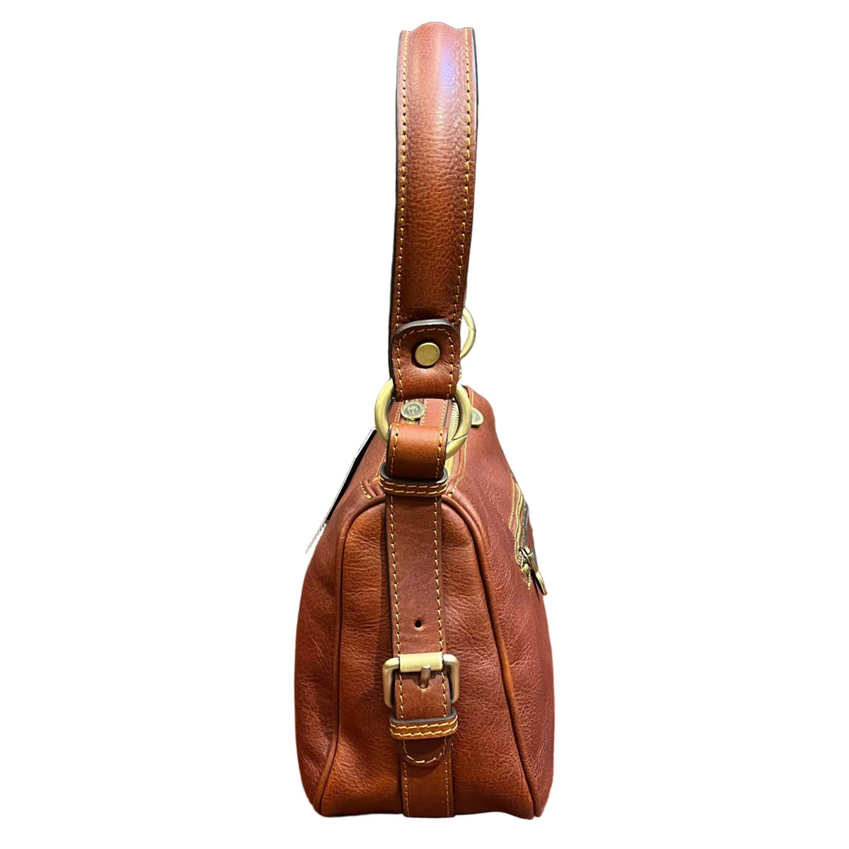 profilo lato larghezza cassiopea borsa a tracolla in pelle marrone mogano da donna borsa fatta a mano in cuoio made in italy cuoieria italiana®