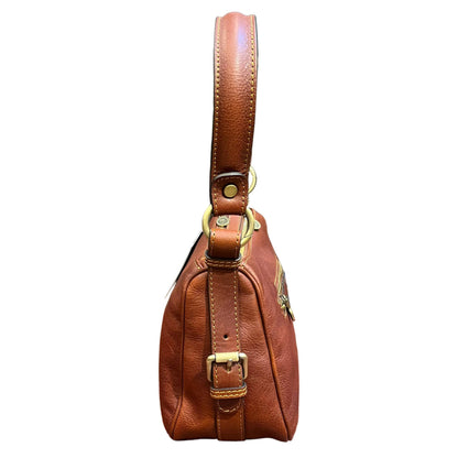 profilo lato larghezza cassiopea borsa a tracolla in pelle marrone mogano da donna borsa fatta a mano in cuoio made in italy cuoieria italiana®