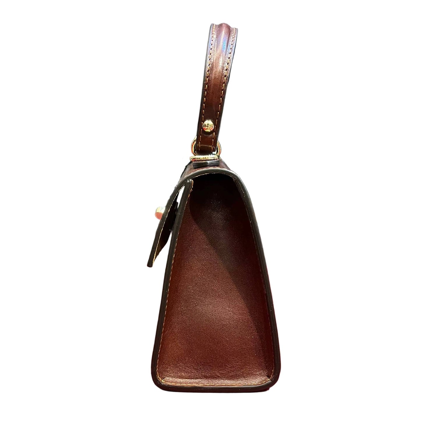 profilo lato larghezza cometa borsa a tracolla in pelle marrone classico da donna borsa fatta a mano in cuoio made in italy cuoieria italiana